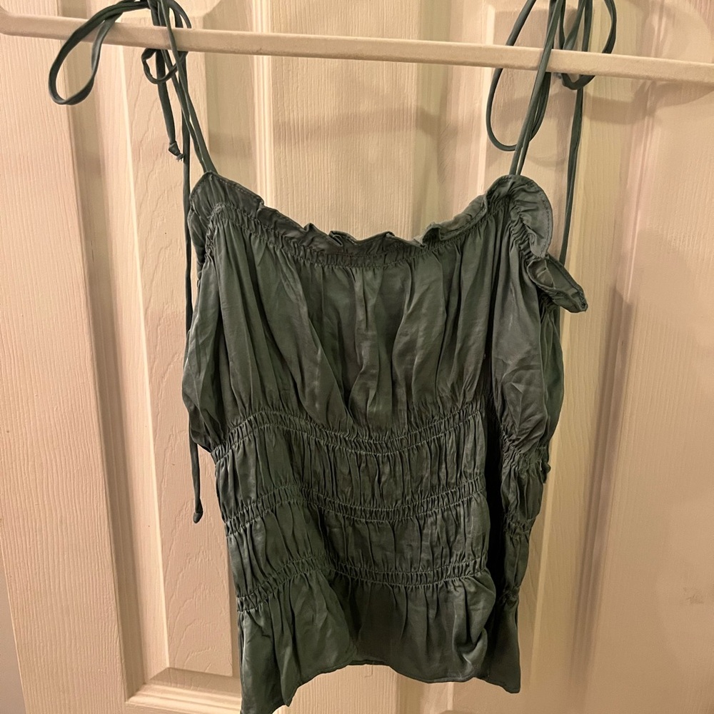 Green Smocked Ruched Camisole